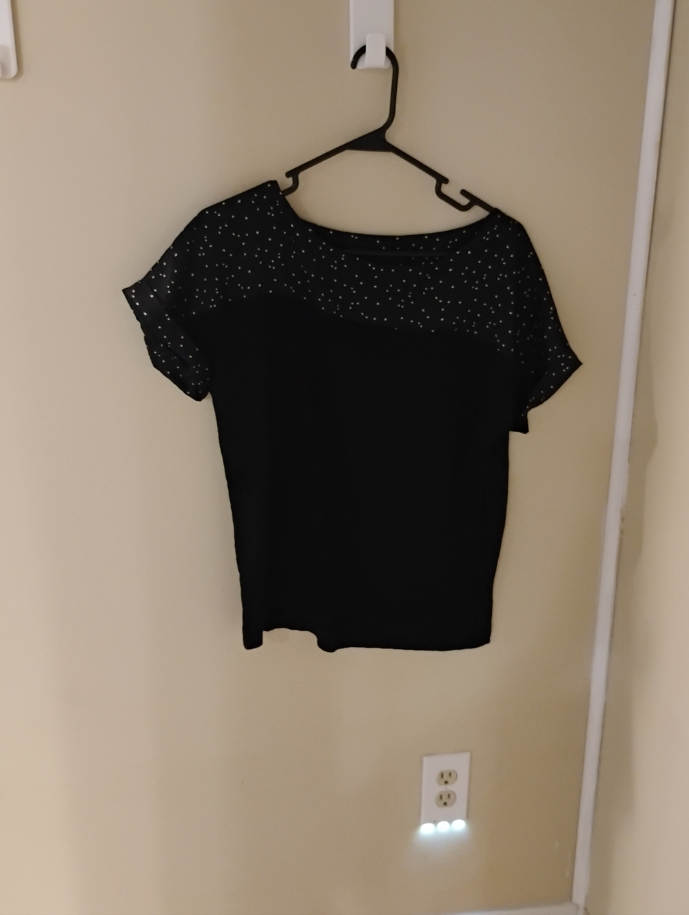 Ann Taylor Short Sleeve Polka Dot Panel Blouse Top Sz M
